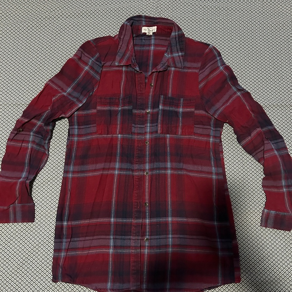 Full Tilt Red and Blue Casual Button Down Shirt
